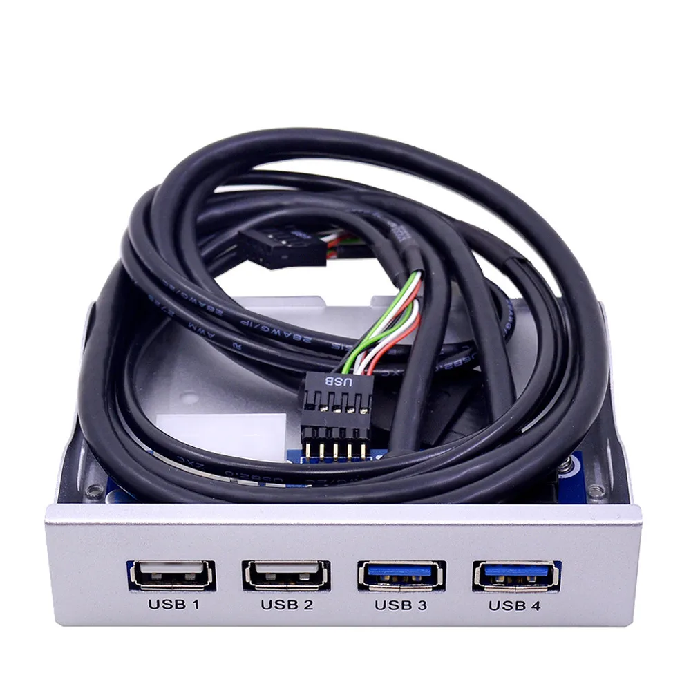 Серебряный 4 порта USB 2 0 3 Передняя панель хаб 19 + 1 20Pin сплиттер внутренний