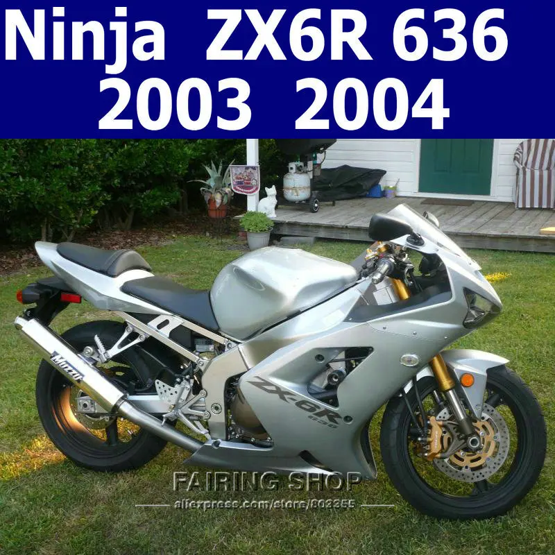 Injection mold Fairing kit For Kawasaki zx6r zx-6r 03 04 2003 2004 EMS free Fairings inj silver painted t88 | Автомобили и