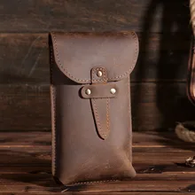 Винтажная Ретро Мужская поясная сумка из натуральной яловой кожи, кошелек с петлями для ремня, карман для телефона, сумка для мужчин B2096