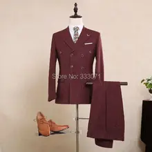 Шерстяные бордовые классические полосатые мужские костюмы на заказ Жених Формальные блейзеры Ретро портной slim fit Свадебный костюм для мужчин 3 шт