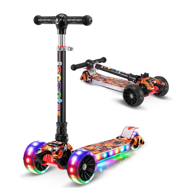  Children's kick scooter folding Aluminum alloy skateboard kids Adjustable Height Flashing Light Whe