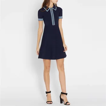 

Summer Thin knit Short-sleeved sweater Slim thin long style casual Sweater Dress 2019 summer Dark blue Sweater female