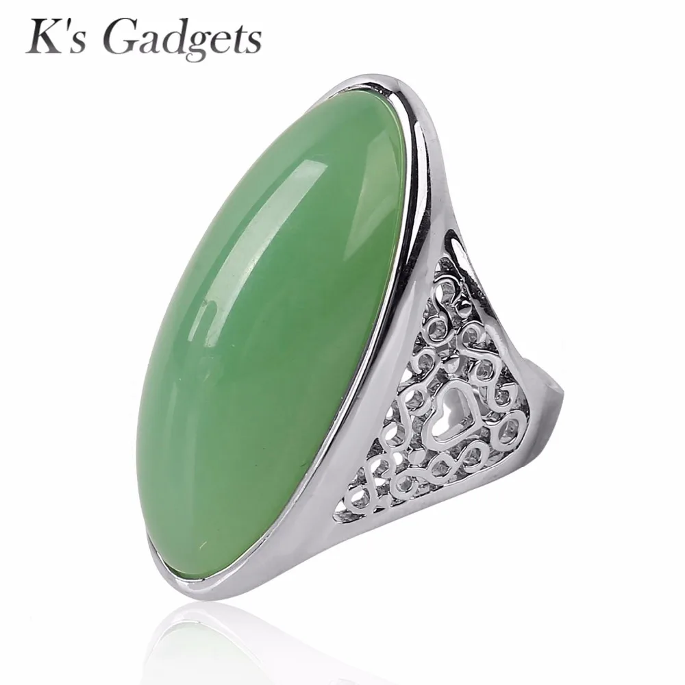 Big Green Natural Stone Rings For Women Semi Precious Stones Jewelry
