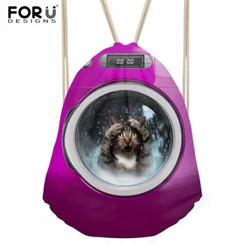 

FORUDESIGNS Drawstring Bag Colorful Cat Dog Printing Rucksack Travel Storage Bags Teenagers School Backpacks mochilas escola