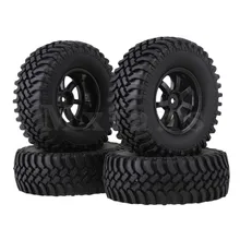 Mxfans 4 x RC1: 10 Rock Crawler Simulación de Neumáticos de Caucho + Plástico Rojo 7 Radios Llanta