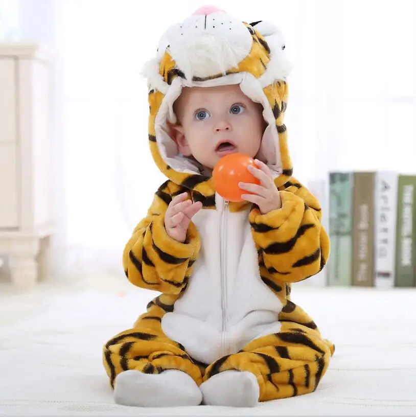 Comprar Mamelucos para Bebés ropa de niños niñas tigre mono de dibujos animados ropa bebe tigre pijama cálido invierno niños coral una pieza tigor YJY11