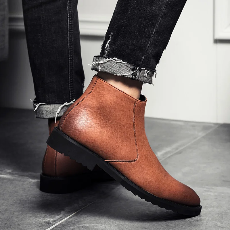 Yomior Fashion Autumn Winter Men Chelsea Boots Pointed Toe Vintage Handmade Leather Boots Business Formal Big Size Ankle
