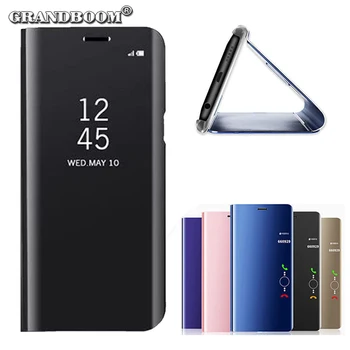 

10pcs Smart Flip Clear View Mirror Stand Case For Samsung A9 Star Lite A8 A6 Plus 2018 A7 A5 A3 2017 Luxury Leather Full Cover