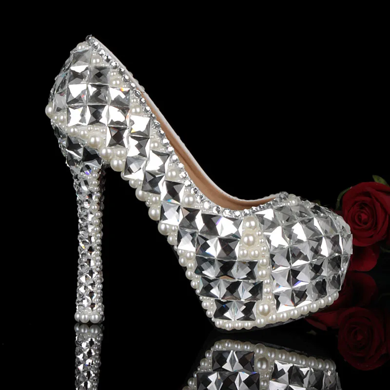 

2014 pure manual custom pearl crystal diamond new women pumps high-heeled shoes bride wedding shoes banquet shoes