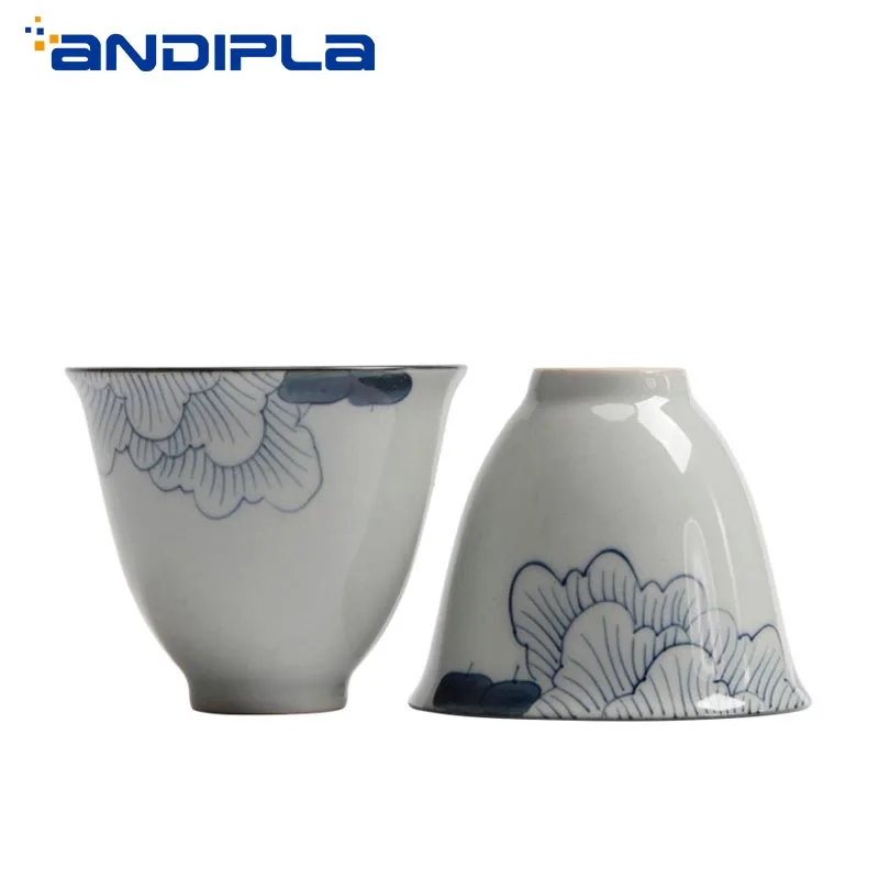 

50ml Jingdezhen Blue and White Porcelain Hibiscus Teacup Maser Cup Tea Cup Bowl China Ceramic Kung Fu Tea Set Vintage Home Decor