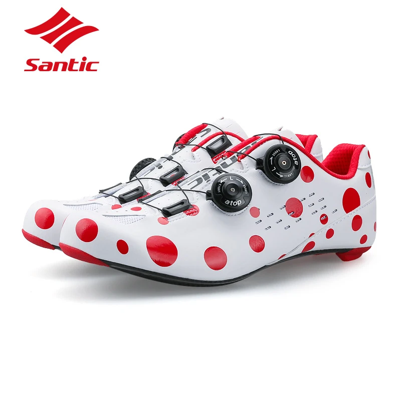 SANTIC PRO Carbon Fiber Road Cycling font b Shoes b font 2018 Red Spot Road Bike