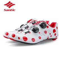 SANTIC PRO Carbon Fiber Road Cycling Shoes 2018 Red Spot Road Bike Shoes Rotate Buckle Bicycle Shoe Zapatillas Ciclismo Men