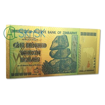 

100pcs Wholesale new collectible colored gold foil plated bills currency collection Zimbabwe 100 trillion dollars banknote money