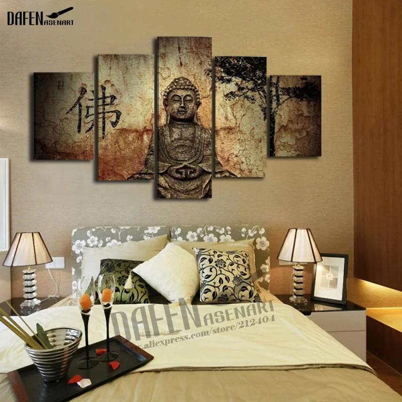 

5 Pieces Buddha Canvas painting Wall Art Vintage Black World Map Print Painting For Living room Home decor wall poster and print