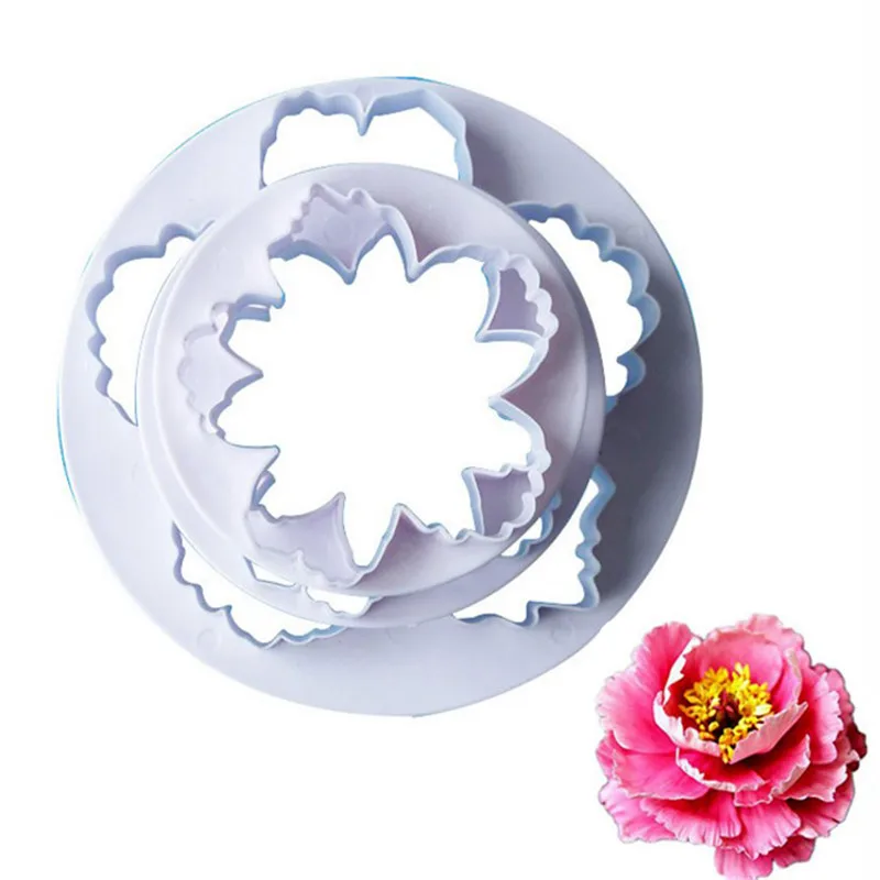 

4PCS Peony Petals Pattern Flower Plastic Paste Cake Press Mold Set Cookie Sugar Fondant Cutter Cakes Decorating Tools