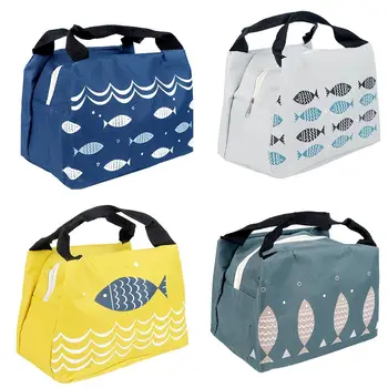 

Portable Fresh Fish Pattern Lunch Bag Picnic Stripe Waterproof Thermal Insulation Bag Cuctas Tote For Women Kids
