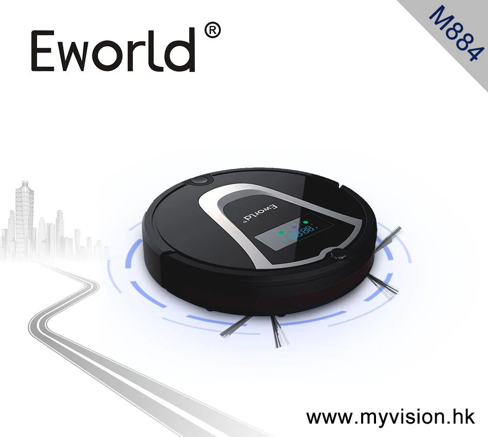 Eworld M884 Smart Dry Robot Vacuum Cleaner Wet and Dry Clean MOP Dust Tank HEPA FilterSelf Charge ROBOT Carpet Sweeper Black