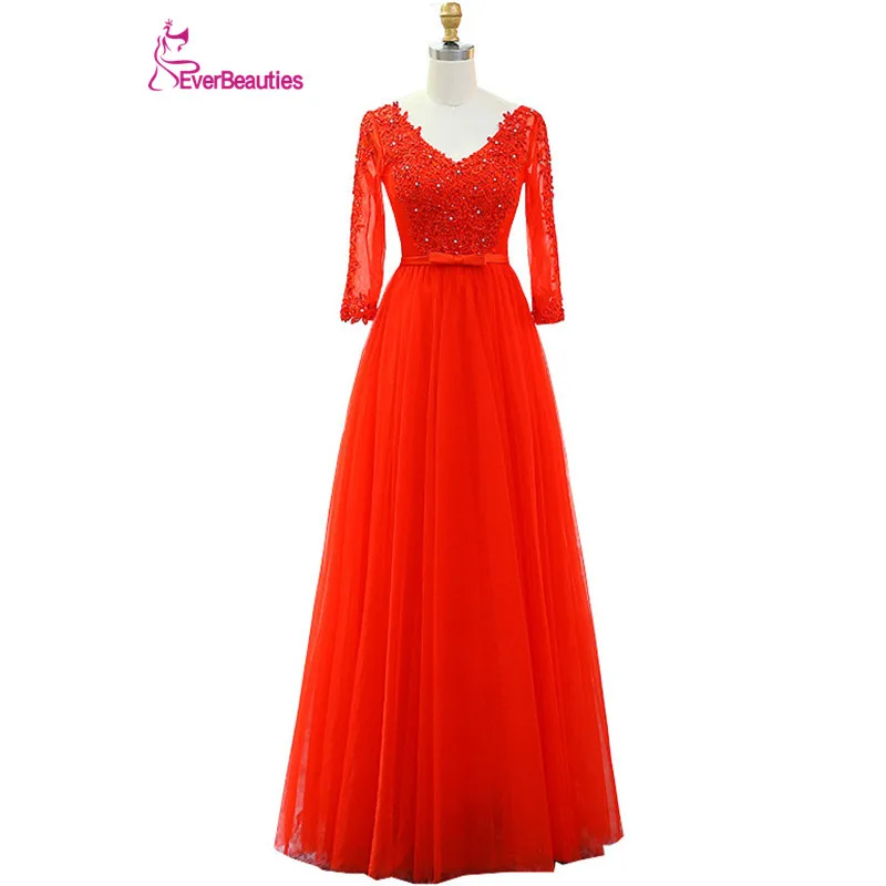 Elegant Evening Dress 2017 Lace Appliqued Tulle Formal Prom Dresses Robe De Soiree Avondjurk