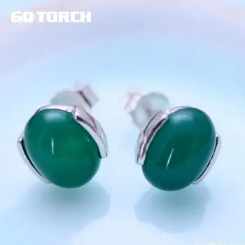 

GQTORCH Real Silver 925 Stud Earrings For Women With Natural Green Onyx Stone Simple Small Lovely Earrings Brinco Prata 925