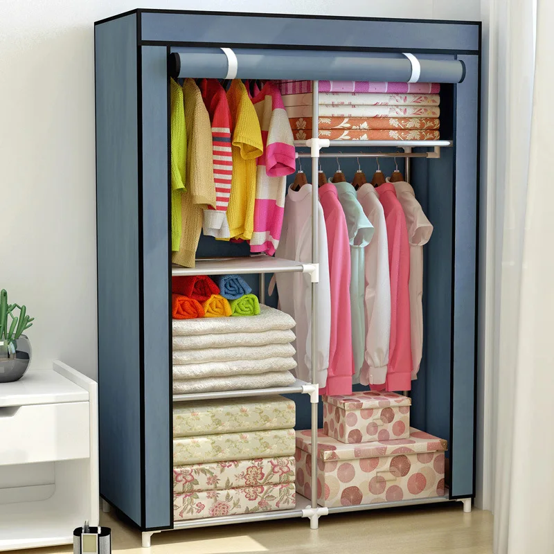 

Simple fashion Wardrobe Non-woven Fabric Steel frame reinforcement Standing Storage Organizer Detachable bedroom furniture