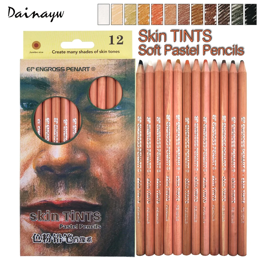 

Dainayw 12Color Non-toxic Skin Tins Soft Pastel Color Pencils Drawing Sketches Lapices De Colores For Skin Tones School Supplies