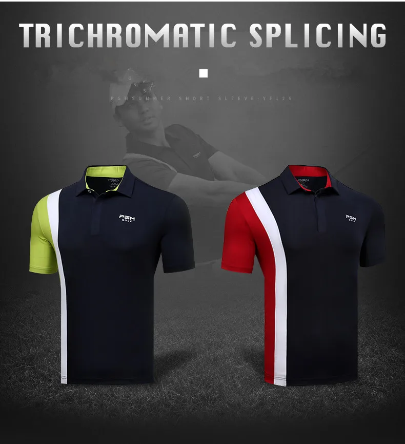 Новинка, PGM, мужская спортивная одежда для гольфа, дышащая быстросохнущая футболка для гольфа с короткими рукавами, летние высокоэластичные футболки поло для гольфа M-2XL
