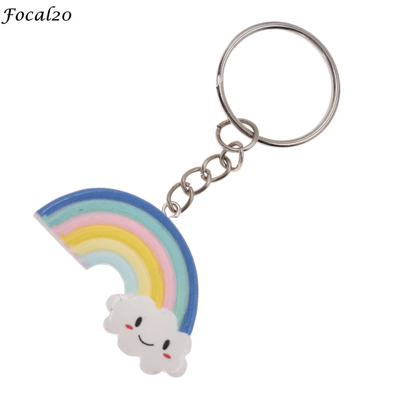 Focal20 Trendy Resin Rainbow Cloud Keychain Cute Colorful Keyring Backpack Pendant Accessories