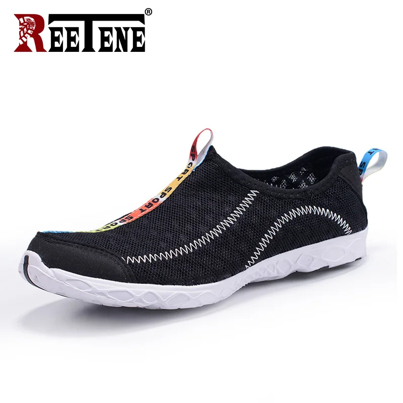 REETENE/Коллекция года; мужские летние легкие туфли на плоской подошве для плавания; быстросохнущая Мужская обувь для прогулок; сетчатая обувь для дайвинга - Цвет: Black