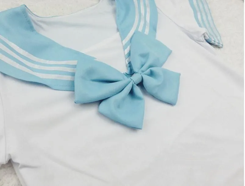 Korean Version Cosplay Costume Sailor Collar School Uniform Set With Bowknot Super Stretch  Girls Cotton Pleated Skirt 12