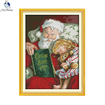 

Joy Sunday Cartoon Style Christmas Story Small Pattern DIY Hand Cross Stitch Kits Embroidery Needlework Set Home Decoration