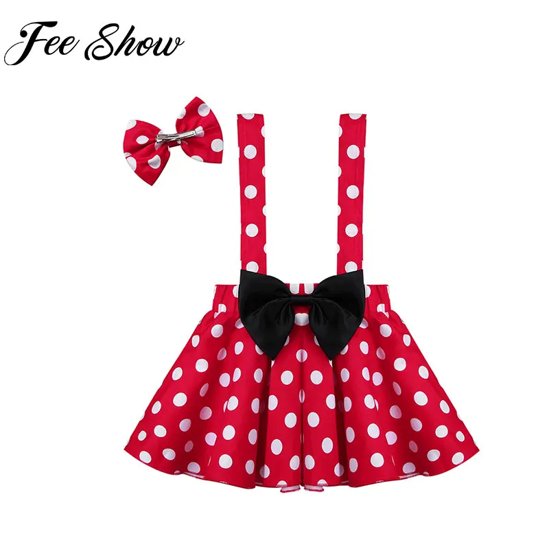 

Infant Baby Girls Clothes Red Polka Dots Printed Suspender Skirt with Hairbow Set Christmas Halloween Costume Outfit