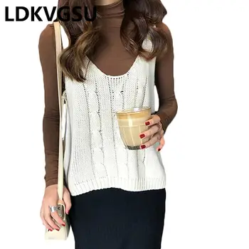 

Sweater Small Sling Female 2019 Spring Autumn New Knit Vest Solid Color V-neck Women Wild Casual Short Sweater Vest Is1755