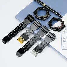 Для мужчин платье на бретельках со аксессуары резиновый ремешок для объектива с оптическими зумом Casio GA-110GB GA-100 GD-100 GD-120 GD-110 GA-120 глянцевый черного и золотого цвета, черный