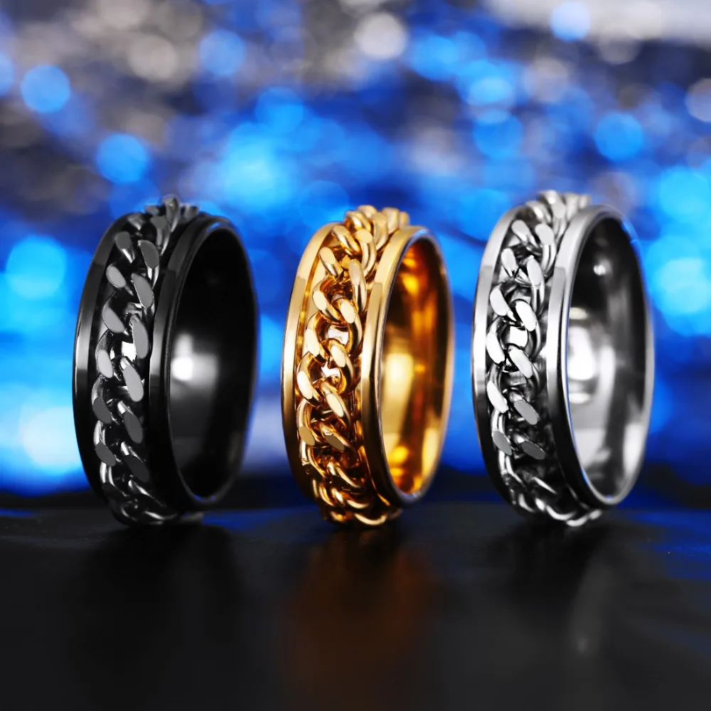 

3 Colors Simple Design Metal Men's Rings Black Silver Gold Link Shape Rings Exquisite Wedding Rings For Women decor