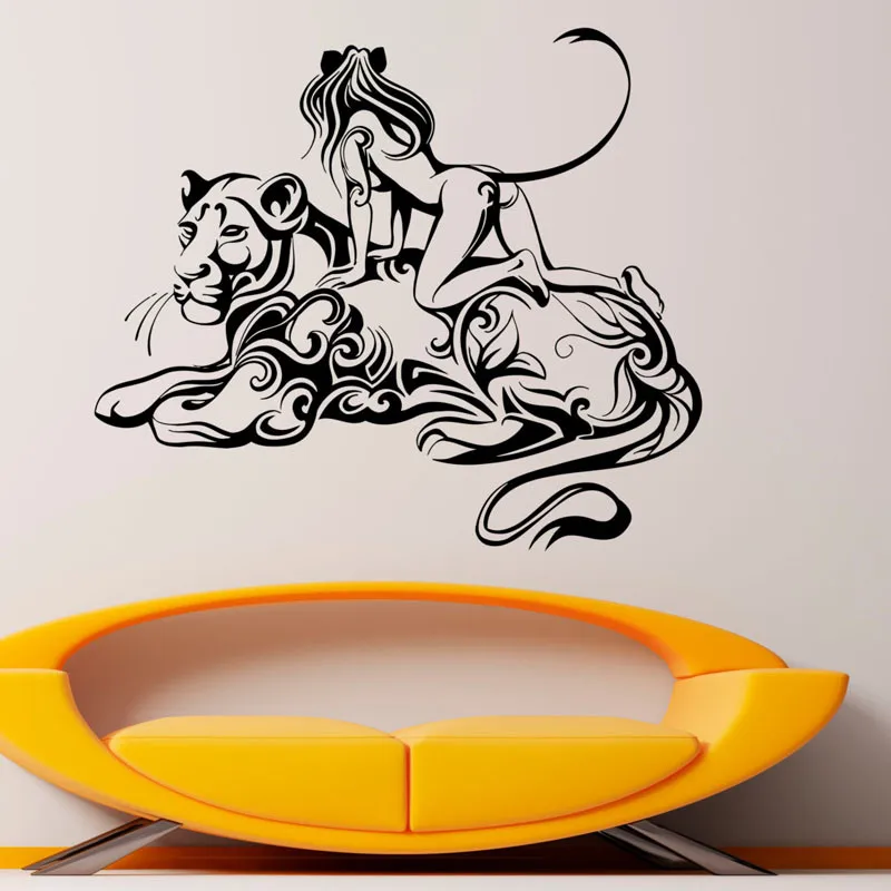 

Girl Cats Wall Decals leopards Vinyl waterproof wall Stickers Art design living room home decor newest mural