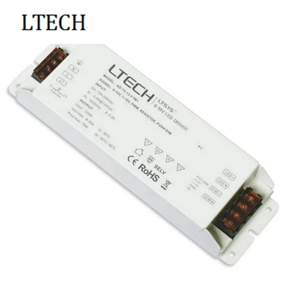 

LTECH CV Led Dimming Driver AC 110V - 220V Input DC 12V 6.2A 75W Output PUSH DIM 0/1-10V Led Driver AD-75-12-F1M1