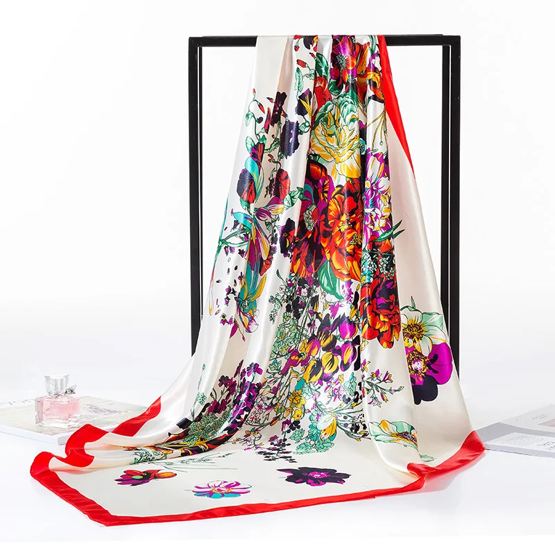 

[FAITHINK] Charming Blossom Designer Female Silk Bandana Scarf Women Luxury Brand Girl Paisley Square Echarpes Noble Scarves
