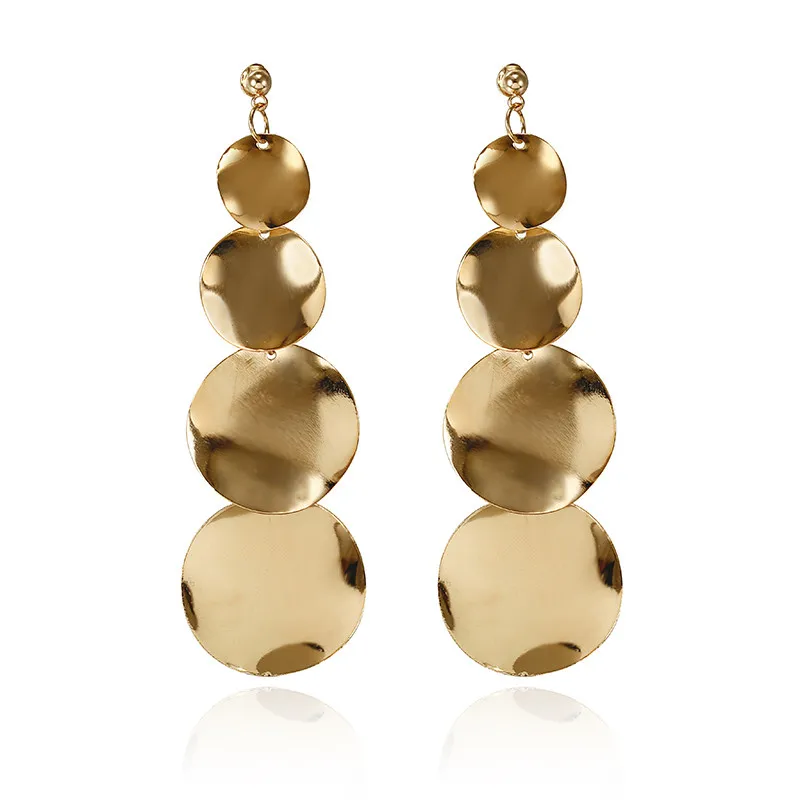 

New Gold Color Alloy 9.2cm Long Dangle Earrings For Women Geometric Metal Drop Earring Exaggerated For Female Jewelry e0125