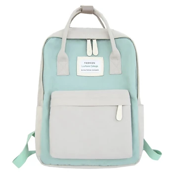 

Fashion Lady Backpack Waterproof Canvas Travel Backpack Girls Bag(Green Plus White)