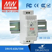 Dr-15-24 24 v 0.63a meanwell dr-15 15.2 w do poço médio constante única fonte de alimentação industrial do trilho do ruído da saída