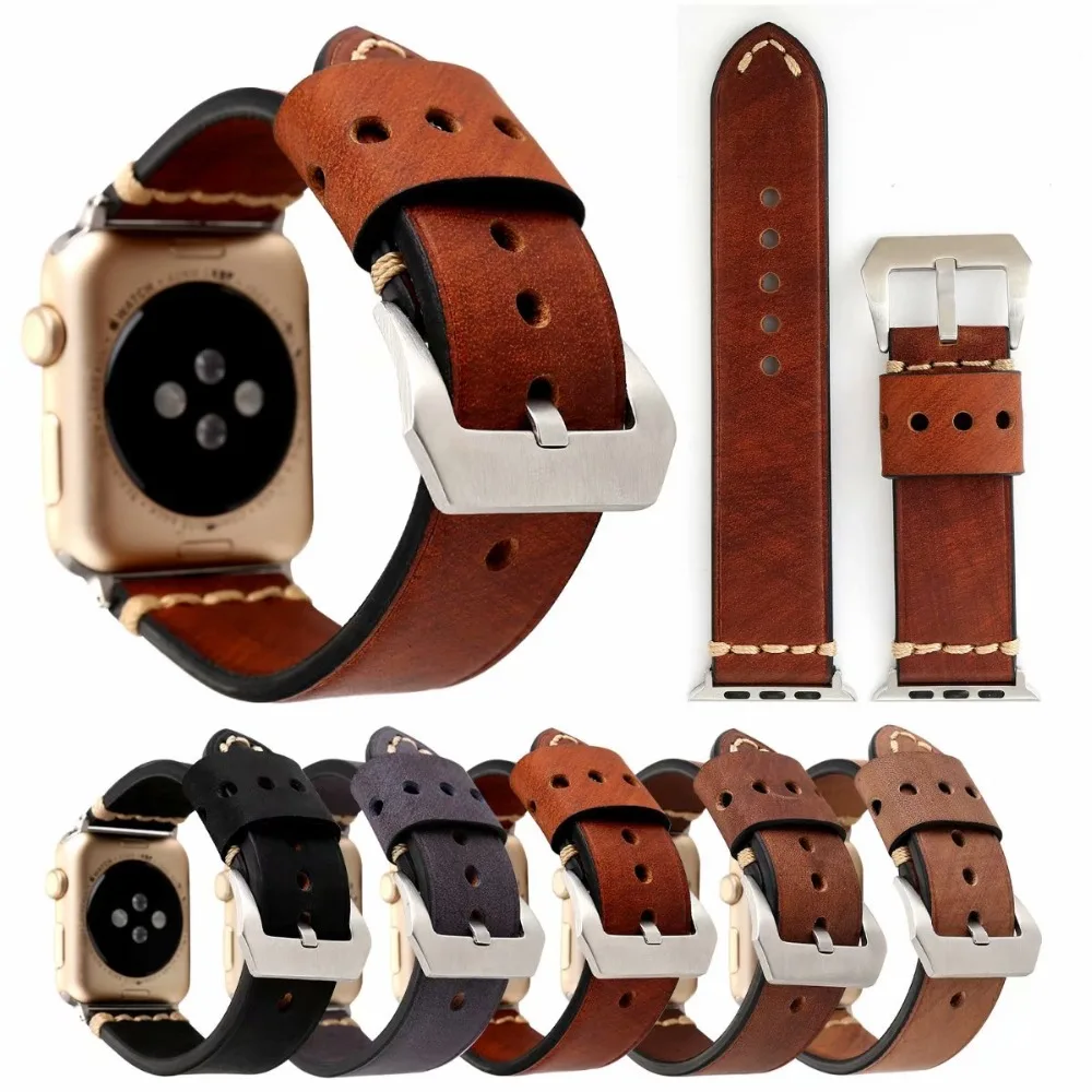 Итальянский кожаный ремешок для apple watch серии 4 3 2 1 Панк Натуральная кожа ремни