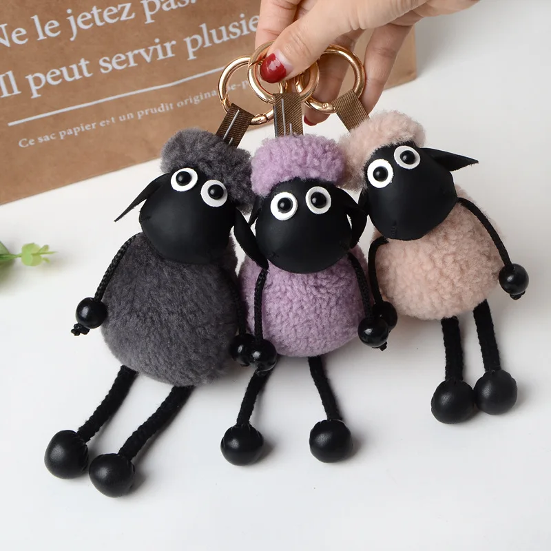 2019 New Cute Sheep keychain Real lambs wool Fur keychain key ring Pom