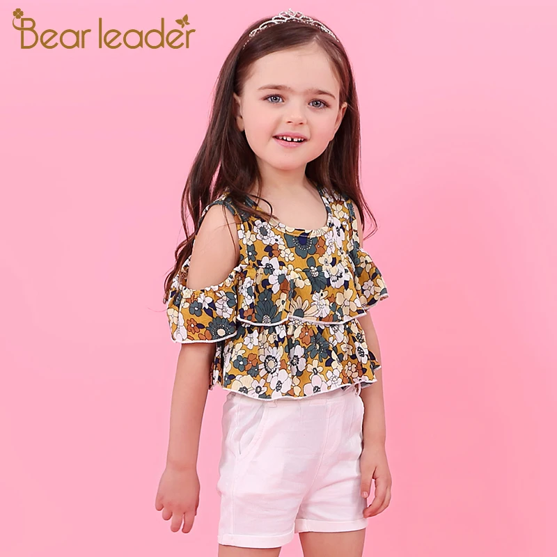 

Bear Leader Girls Sets 2018 New Popular Girl Children Clothing Sets Kids Sleevelessl O-Neck Floral Shirt+ White Pants 2Pcs Suit