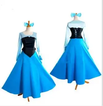 

Free Shipping 2016 new Fantasia Halloween Women Adult Princess Ariel Dress The Little Mermaid Ariel Costume Blue Dress S-2XL
