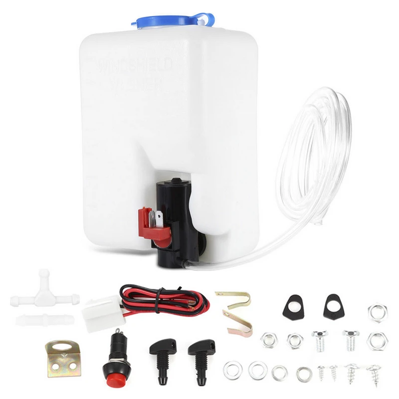 white 12V Universal Car Windshield Washer Reservoir Pump Bottle Jet Switch Kit