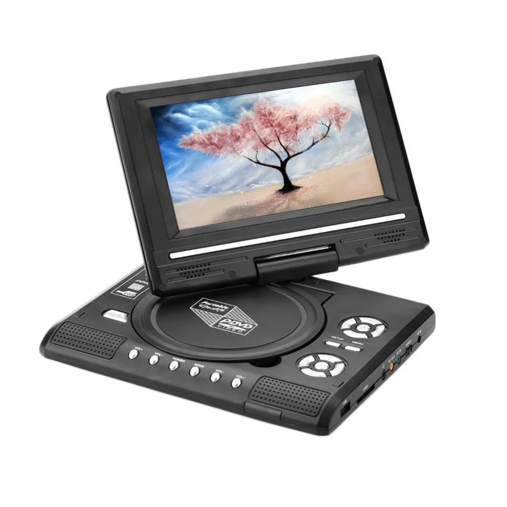 

AC 100-240V 50/60Hz 7.0" HD LCD Portable DVD Player Rechargeable 270 degree Swivel Screen TV Game USB FM Radio AV In-Car Charger