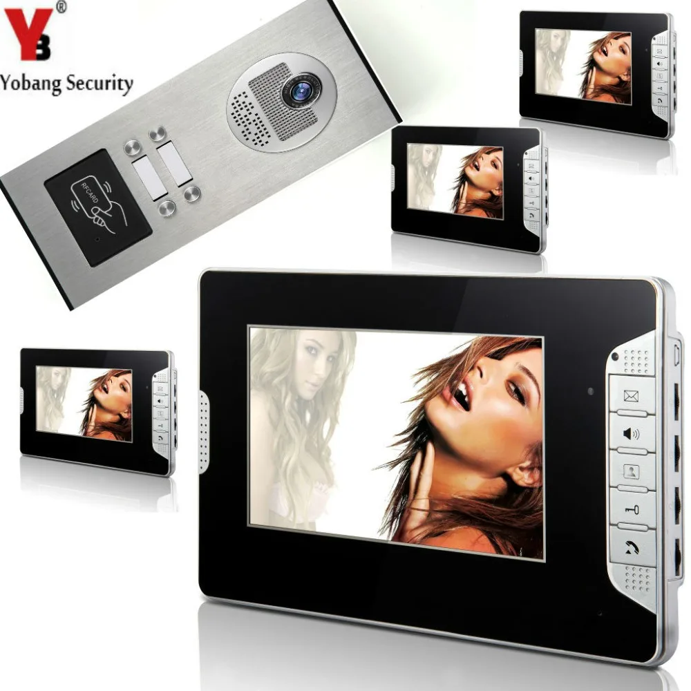 YobangSecurity 4 Units Apartment 7"Inch Wired Video Door Phone Doorbell