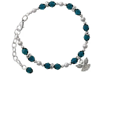 Silvertone Small Angel with Heart Navy Blue Beaded Bracelet