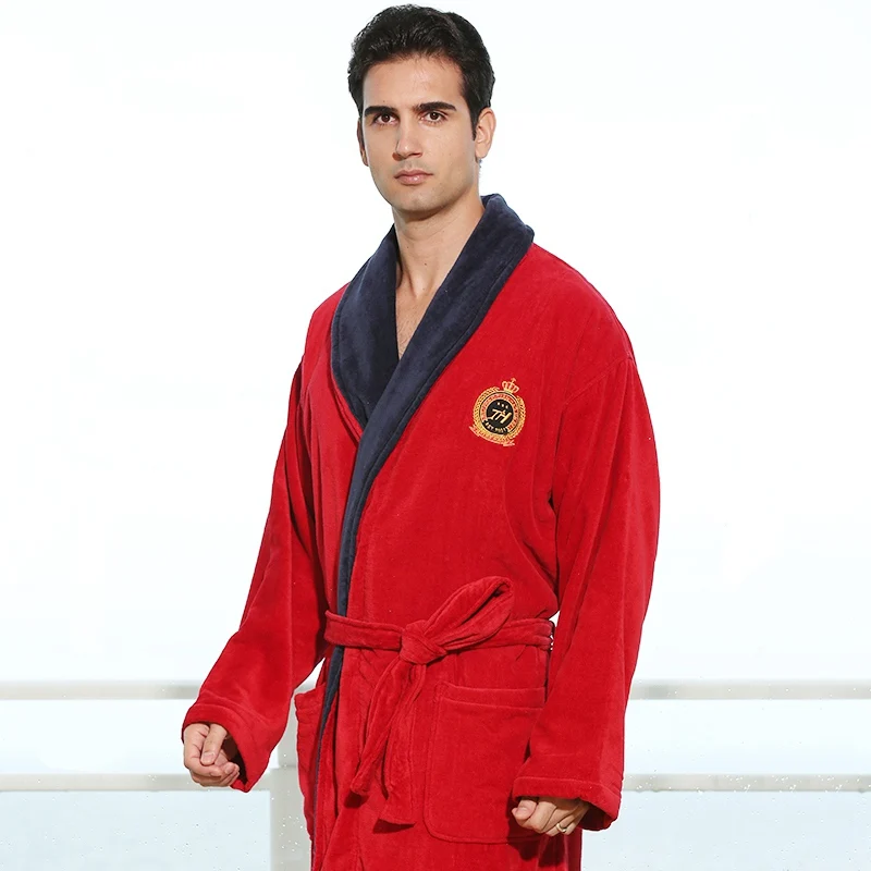 Халат мужской зимний толстый теплый длинный халат размера плюс полотенце флисовые мягкие ночные рубашки кимоно для невесты банные халаты халат - Цвет: RED