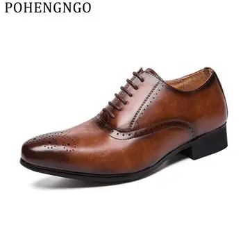 

New Men's Genuine Leather Black wedding Oxfords Shoes Men British Style Carved Brogue Flat Shoe Lace-Up Business Dress Shoes